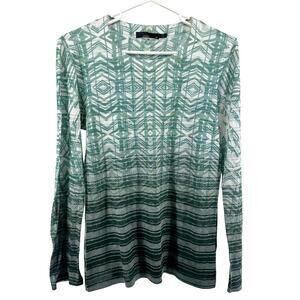 prAna Ravena Burnout Top Crew Neck Lightweight Stretch Green White Medium